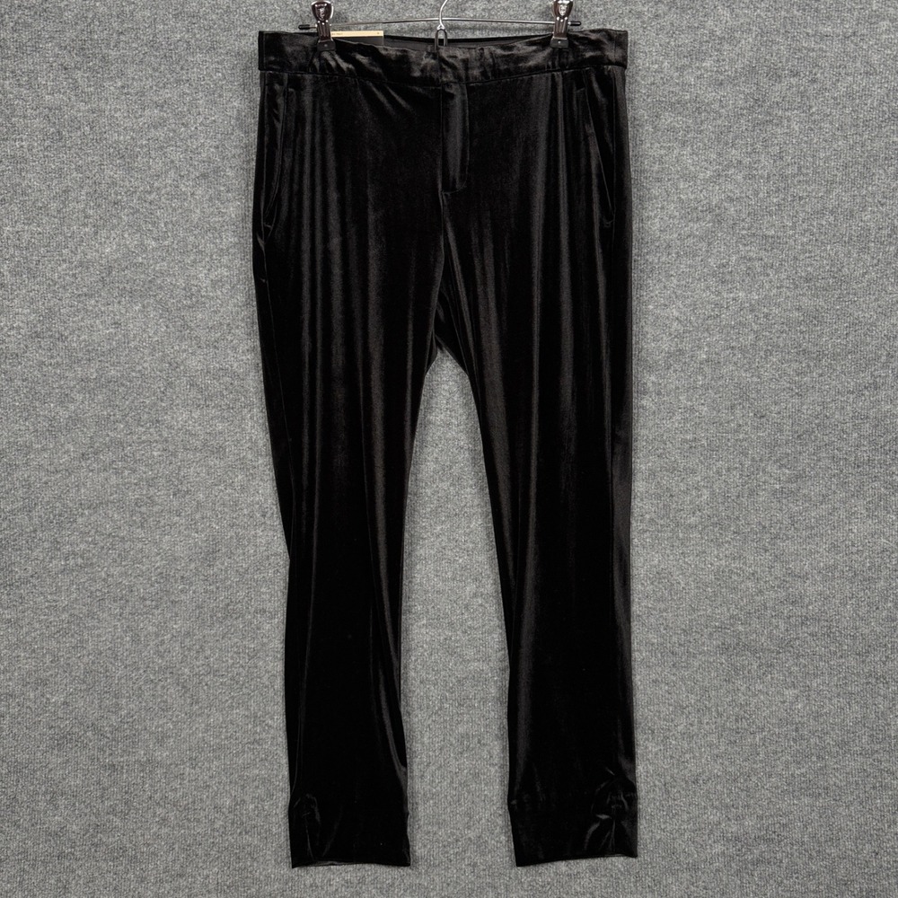 Banana Republic Womens Size 6 Pants Black Velour Straight Ankle Slit Mid Rise
